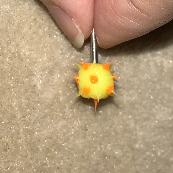 14 Gauge Yellow and Orange Silicone 8mm Tickler design Tongue Ring - Picture 2 of 3